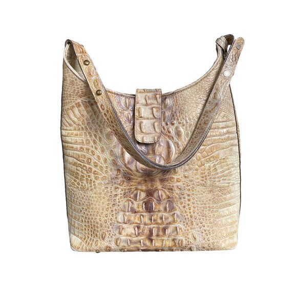 Brahmin Leather Croc Embossed Tabitha Shoulder Crossbody Bag Warm Tan Beige - Picture 6 of 12